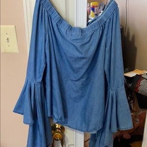 Denim Off the shoulder Bell Sleeve Shirt!